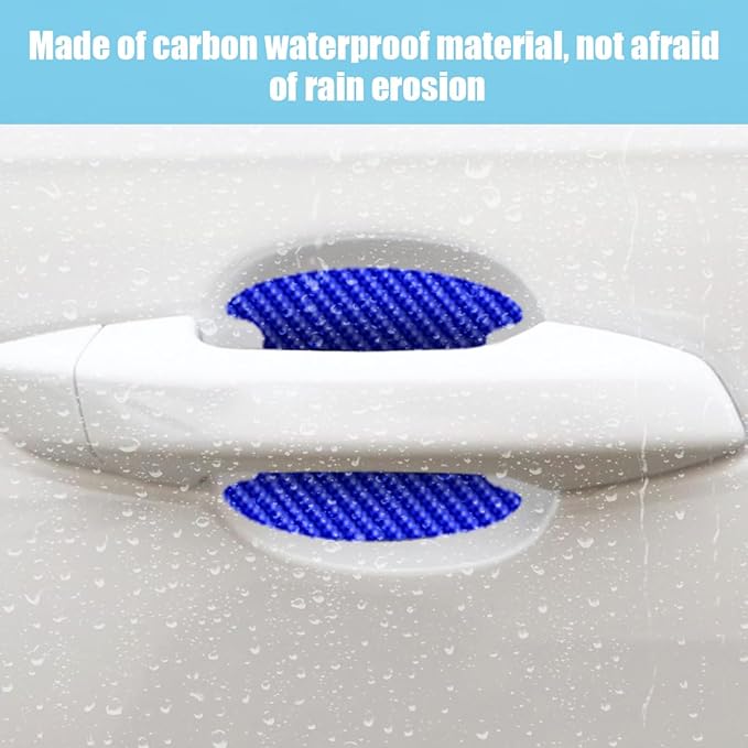 4PCS Car Door Handle Cup Scratch Protectors, Carbon Fiber Car Door Handle Bowl Sticker, Universal Auto Doors Handles Cup Paint Guard Cover Protective Film for Cars (Blue-4PCS)