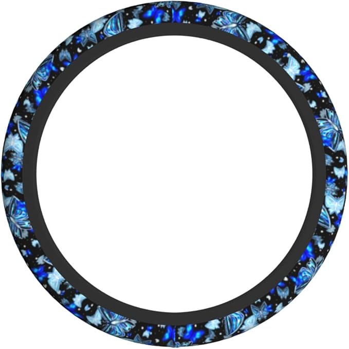 Blue Butterfly Steering Wheel Cover Universal 14.5-15 Inch Car Wheel Protector Anti-Slip Car Steering Wheel Accessories for Women Girls