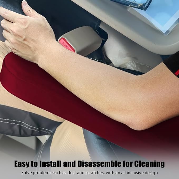 Smeyta 2PC Car Front Seat Armrest Covers,Universal Size Seat Arm Rest Cover,Flat Cloth Fabric Armrest Cover,Car Interior Accessories(Wine Red,1Pair)