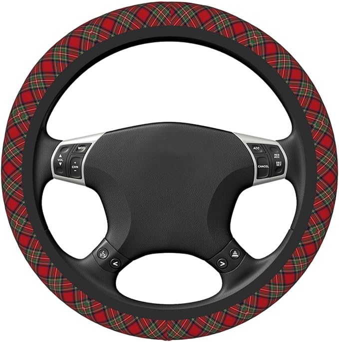 Thickened Elastic Steering Wheel Cover, Plaid Tartan Clan Stewart Red Green Pattern Ultra, Soft, Breathable, Fit for Cars, SUVs, Trucks, Stylish Comfortable Grip