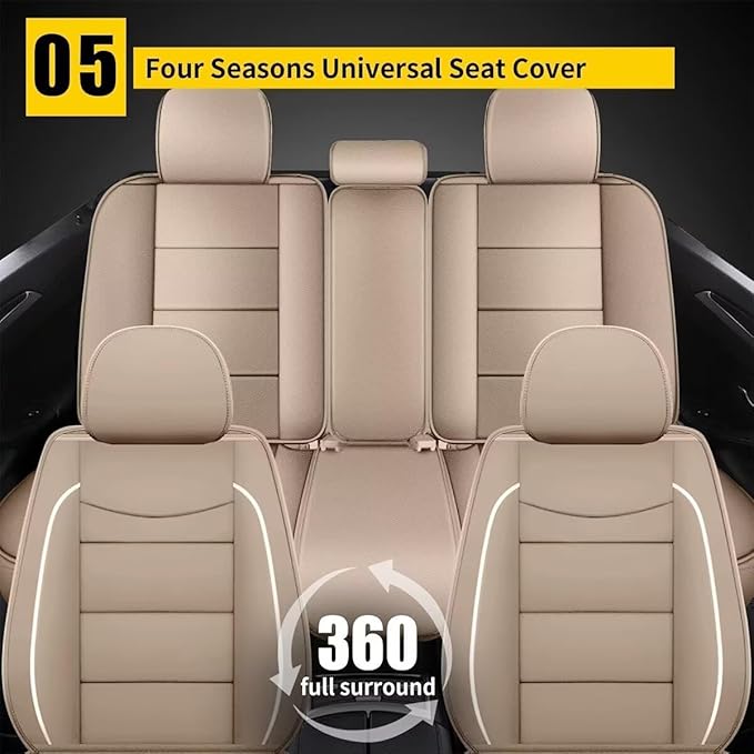 YORKNEIC Full Set Seat Covers Fit for VW Volkswagen Passat 1999-2022: Faux Leather Car Seat Cover Protector Cushion (5-Seat Full Set, Beige)