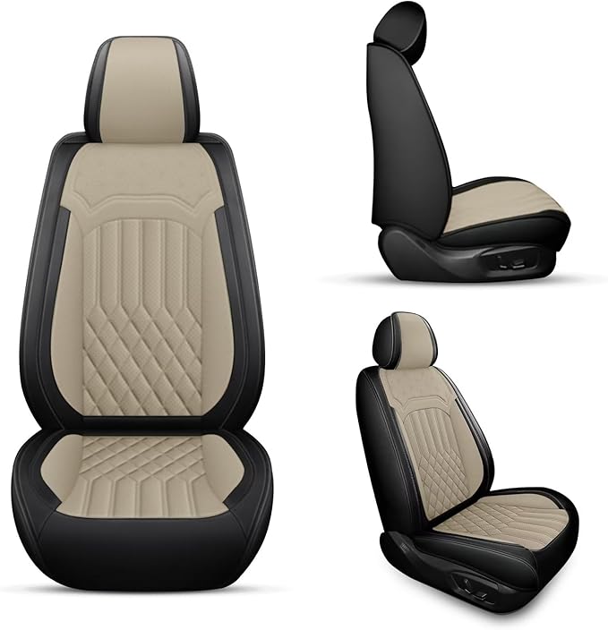 TTX Car Seat Covers 2 Front Seats Fit for Infiniti M37 2007-2013 Breathable Leather Seat Protector with Airbag Compatible Automotive Seat Cushions Cover with Beautiful Patterns (Beige)