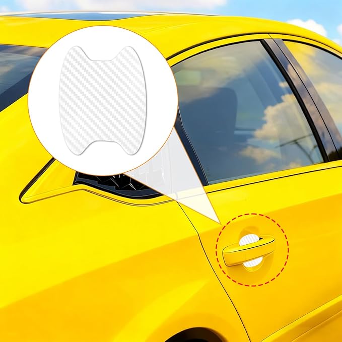 Car Door Handle Cup Scratch Protector, 4PCS 3D Carbon Fiber Vehicle Handle Bowl Sticker, Automotive Exterior Door Cup Protection Decal, Universal for SUV Caravan Automobile (White)