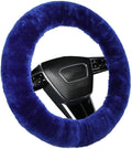 Genuine Fur Fur Wool Sheepskin Fuzzy Blue car Steering Wheel Cover, Fluffy Soft Protector for Universal Steering Wheel 14 1/2-15 1/2inch, Anti-Slip, Soft (Blue)