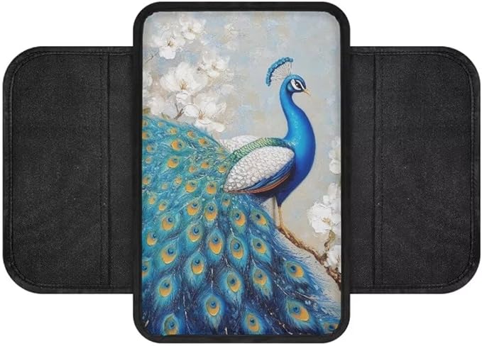 Boatee Peacock Center Console Cover Arm Rest Cover for Car Console Cushion Armrest Mat for Car Accessories Auto Middle Console Organizer Pad Interior Protection for Most Vehicle SUV Truck Car Blue