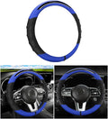 Car Steering Wheel Cover, Non-Slip Vehicle Steering Wheel Protector, Automotive Interior Accessories for Women Men, 15 Inch Universal for SUV, Truck, RV, Van and More（Black/Blue）