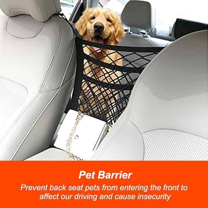 Luckybay 3-Layer Car Mesh Organizer Net, Seat Back Elastic Storage Net Bag, Barrier of Backseat Pet Kids, Driver Storage Netting Pouch
