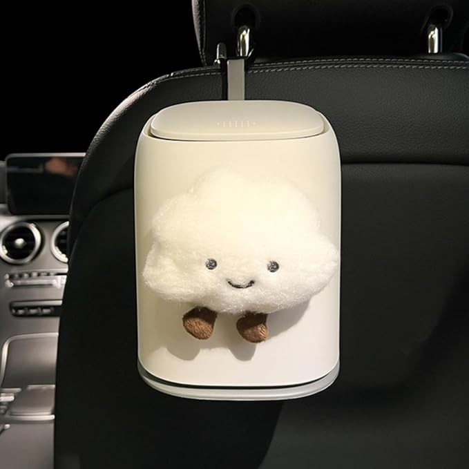 Car Can Garbage Bin Cute Cartoon Style Hanging Car Flip Lid Trash Can Detachable Leak-Proof ABS Material Spaceman Duck Smile Cloud (Smiling Cloud)