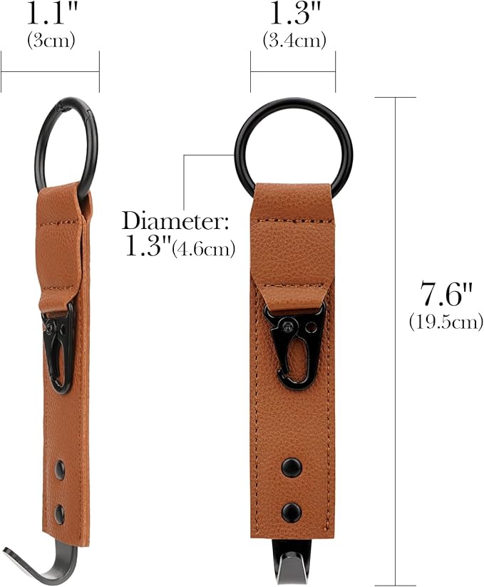 Adorila Car Hooks for Headrest - Backseat Storage Organizer Hangers - PU Leather Strap with Metal Snap Clip for Bags - (Brown, 2-Pack)