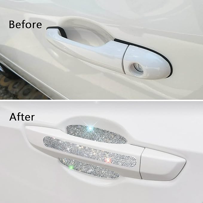 BetterJonny 10PCS Crystal Scratch Protector, Rhinestone Car Bling Scratch Protector for Women and Girls (Silver)