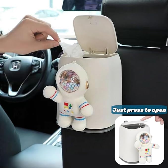 Car Can Garbage Bin Cute Cartoon Style Hanging Car Flip Lid Trash Can Detachable Leak-Proof ABS Material Spaceman Duck Smile Cloud (Duck)
