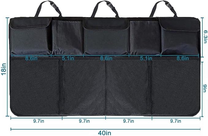 Trunk Organizer for Car, Large Capacity Car Organizers and Storage with 9 Pockets, Waterproof Backseat Hanging Organizer for SUV, Truck, MPV, Interior Accessories for Men and Women