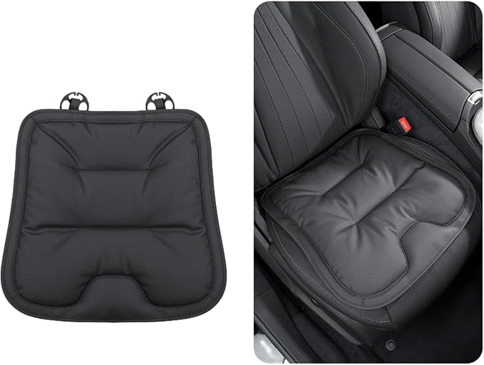 Bzxpk Skin-Friendly & Dirt-Repellent Leather Car Seat Cushion, Non-Slip PU Leather Seat Cover for Car, Office Chair & Travel, Breathable Comfort Cushion (Black, Front Row)