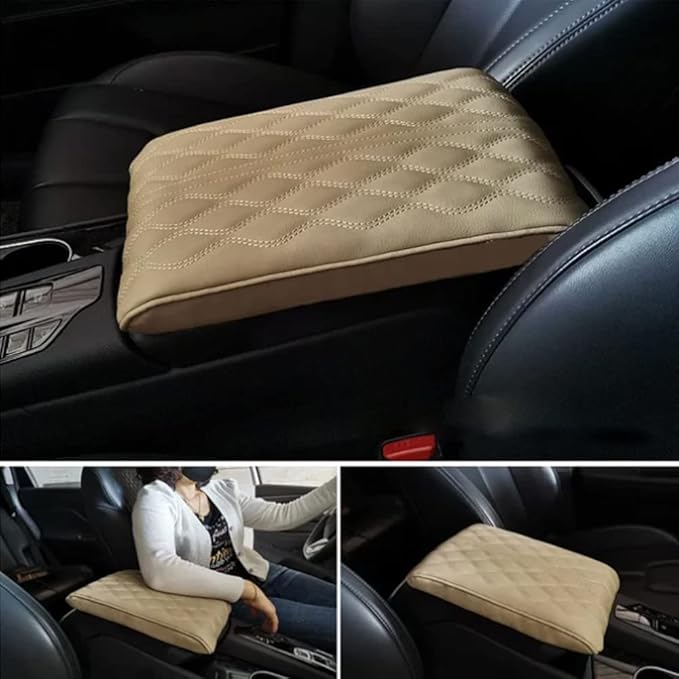 AIIONP Leather Car Armrest Box Pad, Universal Car Center Console Cover Pad, PU Leather Car Armrest Seat Box Cover Protector, Center Console Armrest Pad for SUV, Truck, Car (Grey, Wave Pattern)