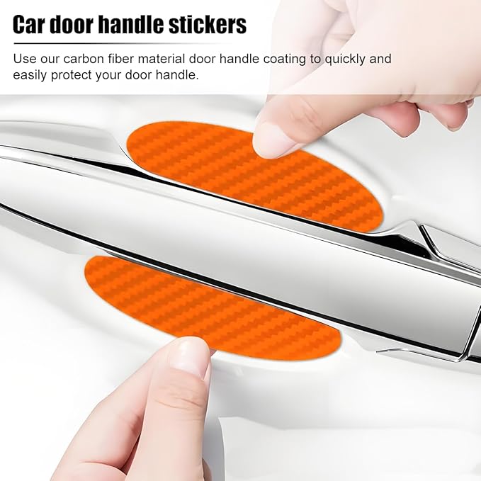 Car Door Handle Cup Scratch Protector, 4PCS 3D Carbon Fiber Vehicle Handle Bowl Sticker, Automotive Exterior Door Cup Protection Decal, Universal for SUV Caravan Automobile (Orange)