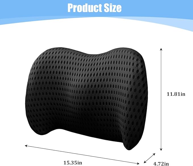 Car Lumbar Support Pillow, Memory Foam Ergonomic Vehicle Lower Back Support Cushion for Back Pain Relief and Sciatica, Automotive Interior Seat Lumbar Pillow, Universal for Vehicles (Black)