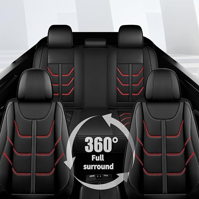 TTX LIGHTING Leather Car Seat Covers Fit for Lexus ES 300H/350 2007-2026 - Full Set Waterproof Seat Protector (Black & Redline, 5 Seats)