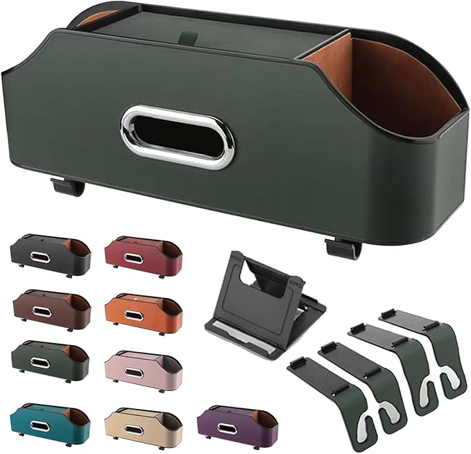3-In-1 Car Backseat Organizer, 2026 New Multifunctional Car Seat Back Storage Box with Hooks and Phone Holder, Car Cup Holder Organizer for Hold Phone, Snacks, Drinks, Handbag (Green)
