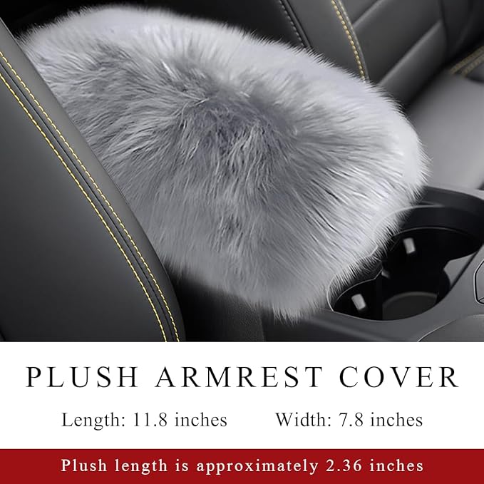 Car Center Console Cover Pad, Fluffy Middle Console Pad Armrest Seat Box Cover, Universal Furry Arm Rest Decoration Protector for Car Truck SUV, Interior Car Accessories (Gray)