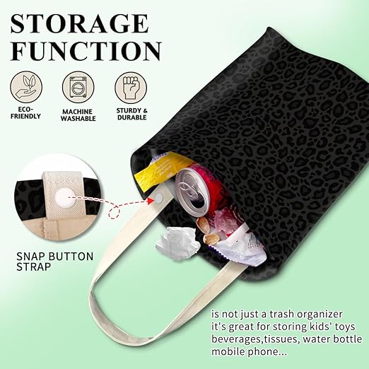 ABUIFDK Car Trash Can, Cute Car Trash Bag, Hanging Car Organizer and Storage Bag, Trash Bin for Car Accessories, Vehicle, Travelling, Camping Cute Black Leopard