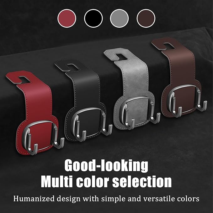 Car Headrest Hooks, 2PCS Foldable Double Vehicle Back Seat Organizer Hanging Holder for Purse Coat Umbrella, Automotive Interior Seatback Storage Hanger Accessories, Universal Fit (Gray)