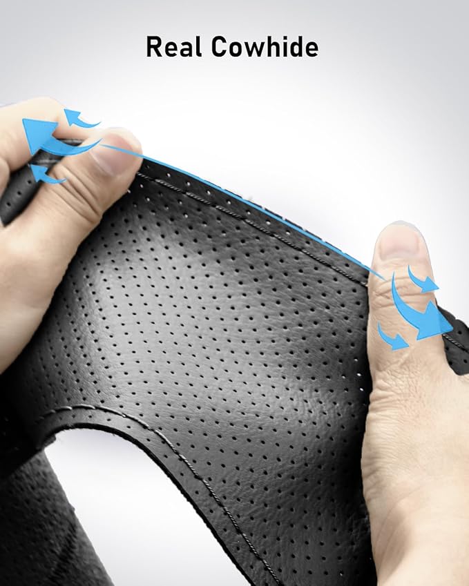 BELINOUS Universal Leather Truck Steering Wheel Cover, Stitch On Wrap (Size XXL4, Black)