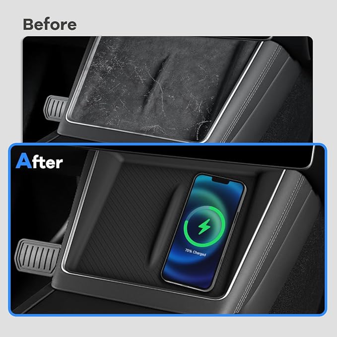 Non-Slip Center Console Wireless Charging Silicone Mat for Tesla Model Y Juniper Refresh 2025 2026 - Tesla Model Y Juniper Accessories, Compatible with 2025/2026 Model Y Juniper Console