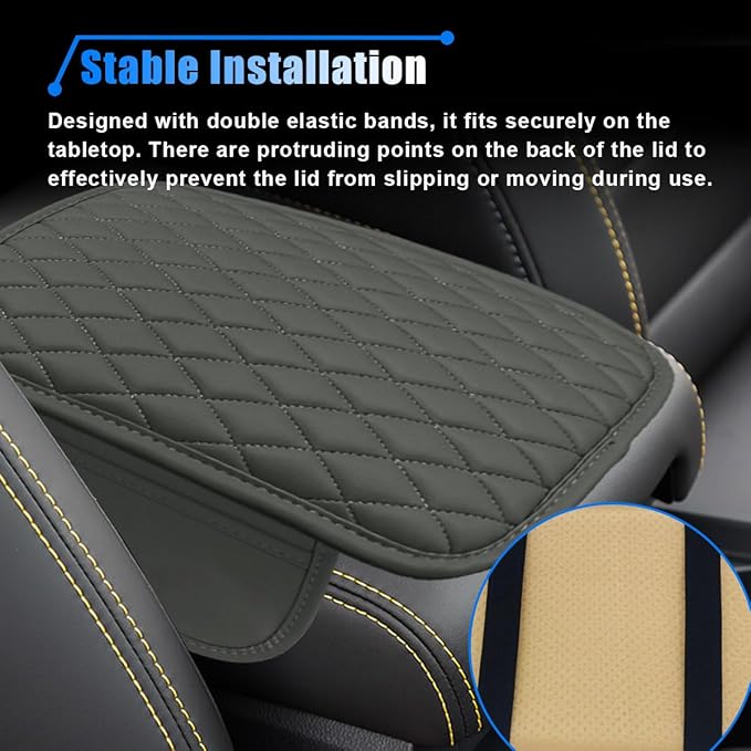 Car Center Console Cover, Car Armrest Cover Cushion, Leather Support Pad with 2 Storage Bags, Universal Interior Decorative Accessory for Most Vehicles, SUVs, Trucks, RVs (Gray)