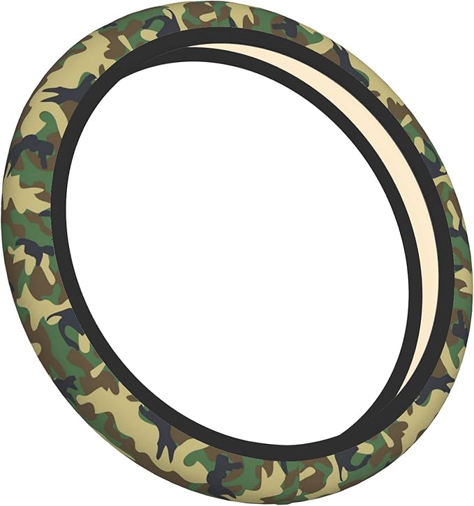 Green Camo Steering Wheel Cover for Women Men, Universal 15 Inch Anti Slip Steering Wheel Protector Car Accessories Interior for Auto Truck SUV