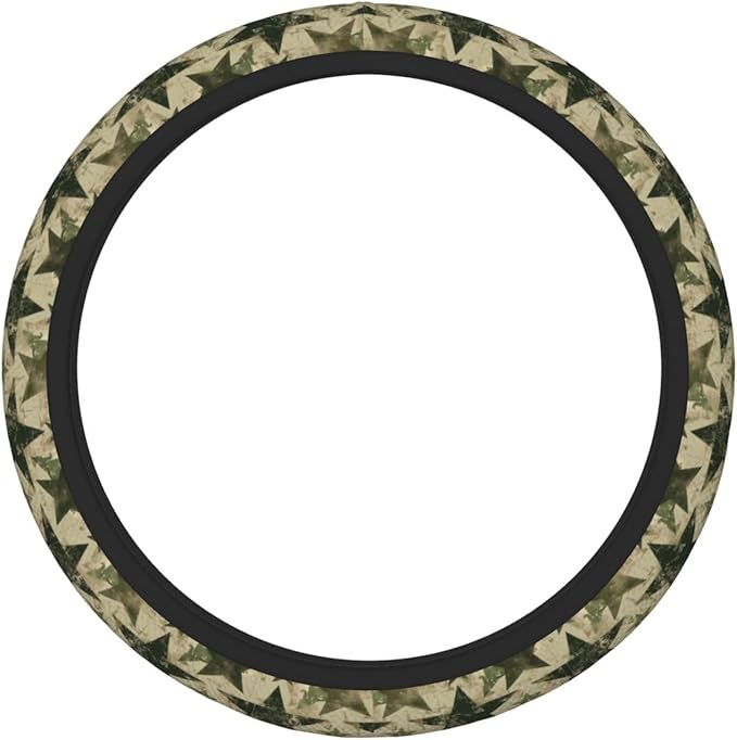 Star Army Green Steering Wheel Cover for Women Men Girls, Car Accessories Decor Thickened Anti-Slip Auto Steering Wheel Covers Protector Universal Fit 15 Inch for Cars, Truck, SUV