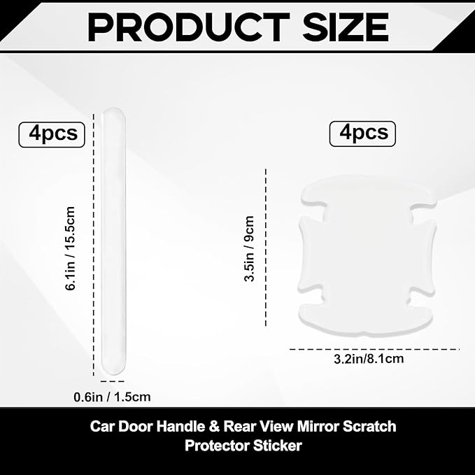 8PCS Waterproof Car Door Handle and Rear View Mirror Scratch Protector Sticker, Transparency Anti-Scratches Cup Protector, Non-Marking Car Door Protector, Universal for Most Car (Transparent)