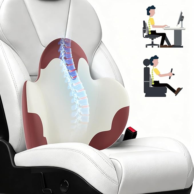 Lumbar Support Pillow for Office Chair, Car Back Support with Memory Foam, Support for Lower Back Pain Relief Lumbar Pillows, Ergonomic Back Cushion for Desk Chair, Sofa, Bed, Car Seat (Red/White)