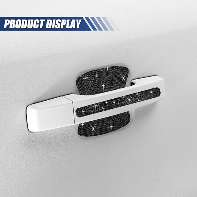 10PCS Bling Car Door Handle Protector, Crystal Rhinestone Anti-Scratch Car Bowl Decoration Sticker Decal, Universal Auto Exterior Door Protective Covers Accessories for Women (Black)