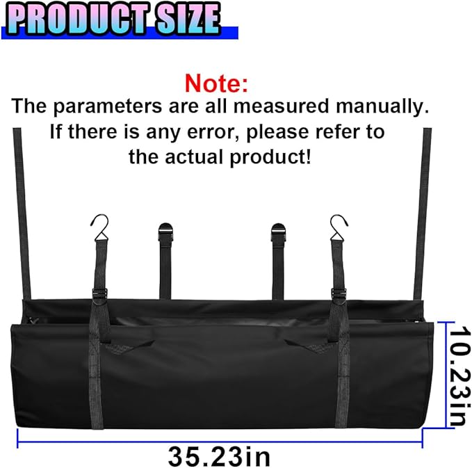 Hanging Car Trunk Organizer, Large Capacity Backseat Storage Bag with Adjustable Straps, Waterproof Collapsible Cargo Bag for Car SUV Truck (Black)