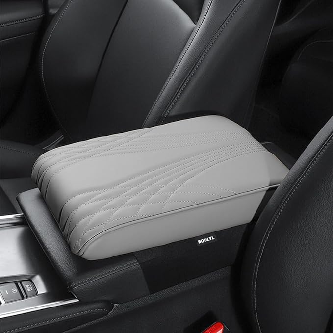 BODLYL Car Center Console Cover, Memory Foam Car Armrest Cushion, Beige Auto Arm Rest Pad, Leather Arm Rest Covering Car, Hand Rest Pillow for SUV/Truck/Vehicle (No.2 Gray)