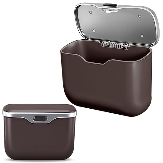MAIBAOYUAN Car Trash Can with Lid, Leakproof Auto Garbage Bin, Waterproof Car Trash Bag Holder with PU Leather Top for Back of Seat/Door, Fit for SUVs, Sedans, Trucks Brown