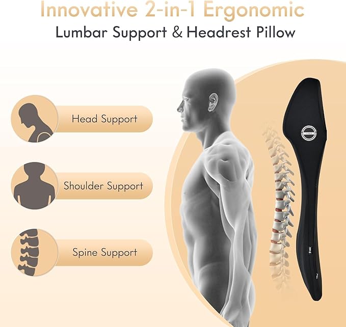 FLORICH Car Seat Cushion and Lumbar Support Headrest Pillow Memory Foam Ergonomic Car Cushion Back Neck Support Pillow Sciatica & Back & Tailbone Pain Relief Cushion for Car Seat Driving, Black
