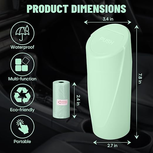 SGLRT Car Trash Can Bin with Lid - Car Garbage Can Cup Holder - Green Mini Leakproof Vehicle Trash Garbage Can Bin with 20pcs Trash Bags-Car Organizers and Storage for Front Back Seat Accessories