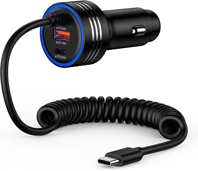 78W 3-Port Samsung Car Charger USB C Fast Charge for Samsung Galaxy S26 Ultra S26 Plus S25 FE S25 Edge S24 A17 A56 A36 A26 A16 A55 A35 A25 A15,Rapid Car Charger Adapter+Coild Type C Fast Charging Cord