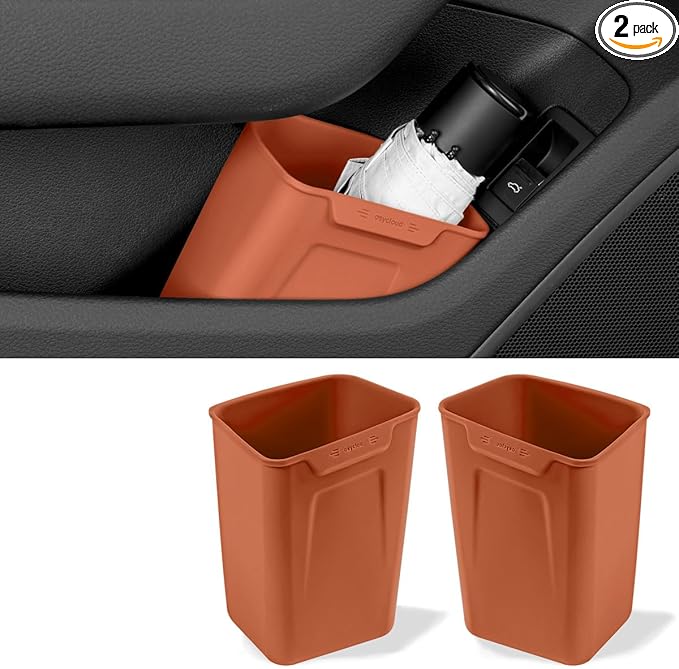 XmuxHai Car Interior Storage Box, Black Silicone Door Side Organizer with Umbrella Holder and Trash Can, Vehicle Accessory (Orange)
