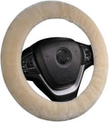 Soft Fluffy Warm Genuine Sheepskin Car Steering Wheel Cover, Fuzzy Fur Wool Protector for Winter Universal Car 14 1/2inch-15 1/2inch, Anti-Slip Comfortable Auto Accessories (Pearl)