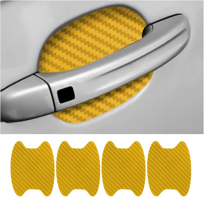 4PCS Car Door Handle Protector Sticker, Universal Carbon Fiber Anti-Scratches Auto Door Handle Protective Film for Most Car Handles（Gold/4PCS）