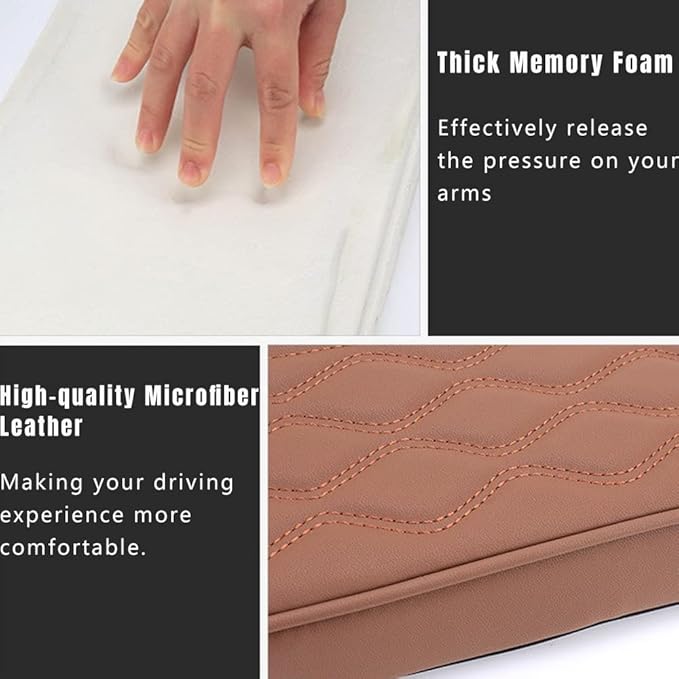 AIIONP Leather Car Armrest Box Pad, Universal Car Center Console Cover Pad, PU Leather Car Armrest Seat Box Cover Protector, Center Console Armrest Pad for SUV, Truck, Car (Beige, Wave Pattern)