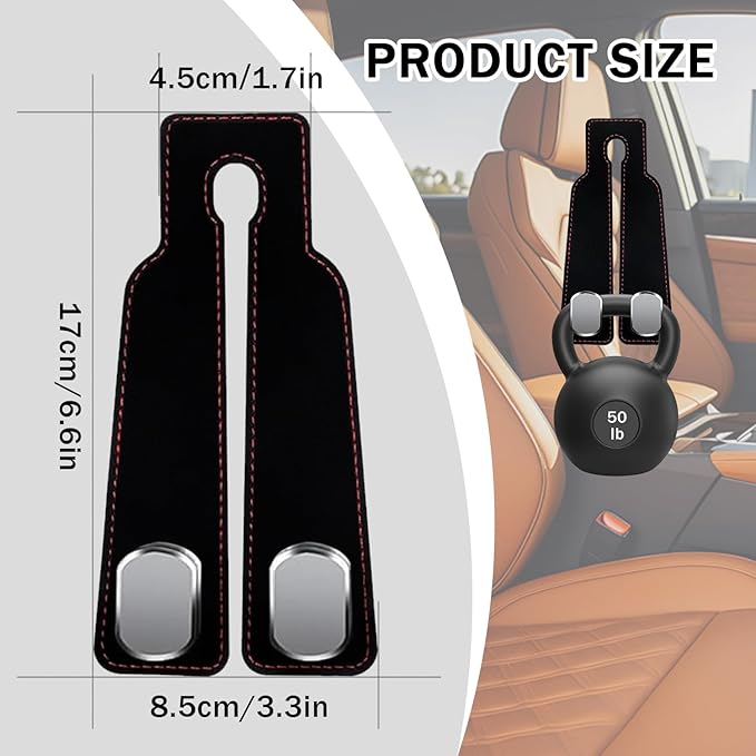 ZWYYTHC 2 Pack Car Seat Back Storage Hook, Headrest Hooks for Car with Metal Hooks, Premium Suede Leather Car Headrest Hooks Universal Car Seat Hooks for Purses, Bags & Groceries(Black)