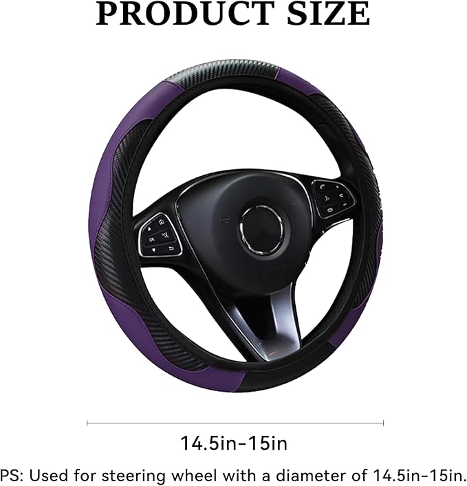 Car Steering Wheel Cover, 15 inch Carbon Fiber Microfiber PU Leather Elastic Steering Wheel Protector for Men Women,Universal Durable Car Decorative Fit for Most Cars, Trucks, SVU(Purple)