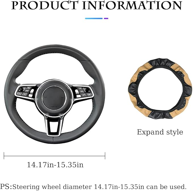 Car Steering Wheel Cover, Universal Microfiber PU Leather Elastic 15 inch Stitching Color Anti-Slip Steering Wheel Protector, Car Interior Accessories Steering Wheel Cover for Men Women (Beige)
