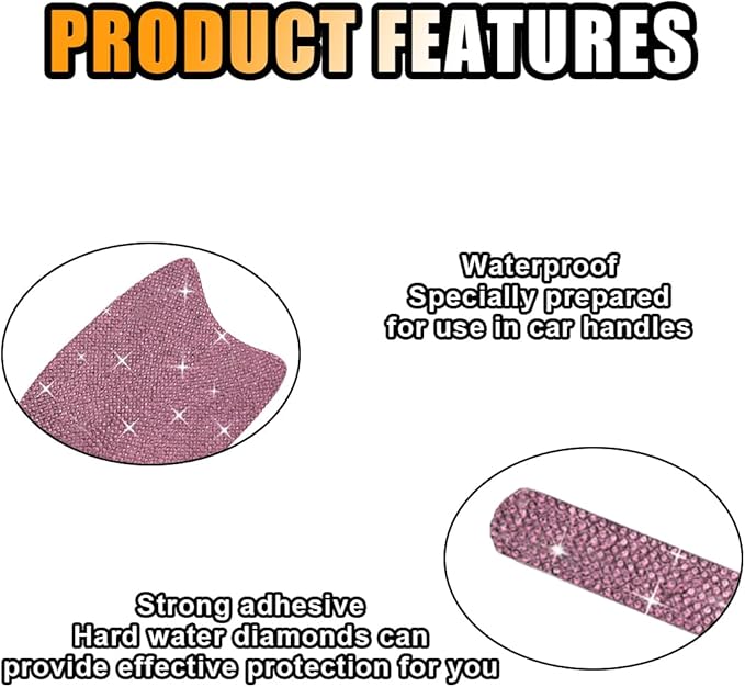 10PCS Bling Car Door Handle Anti-Scratch Sticker, Universal Car Doors Handles Protective Cover, Shiny Rhinestone Auto Decor Accessories for Women (Pink)