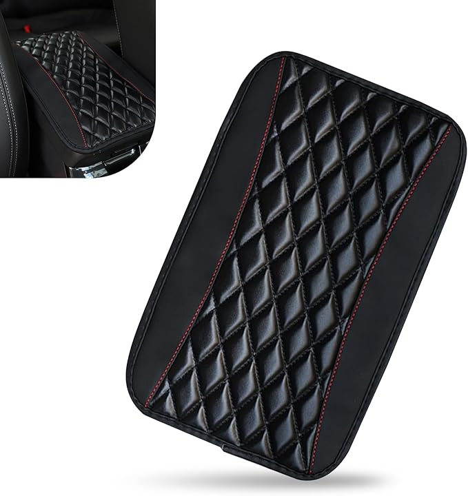Car Center Console Cover, Leather Armrest Seat Cover Protector, Universal Waterproof Armrest Pad, Car Decoration Accessories, Fit for Most Cars, Vehicles, SUVs (Black)