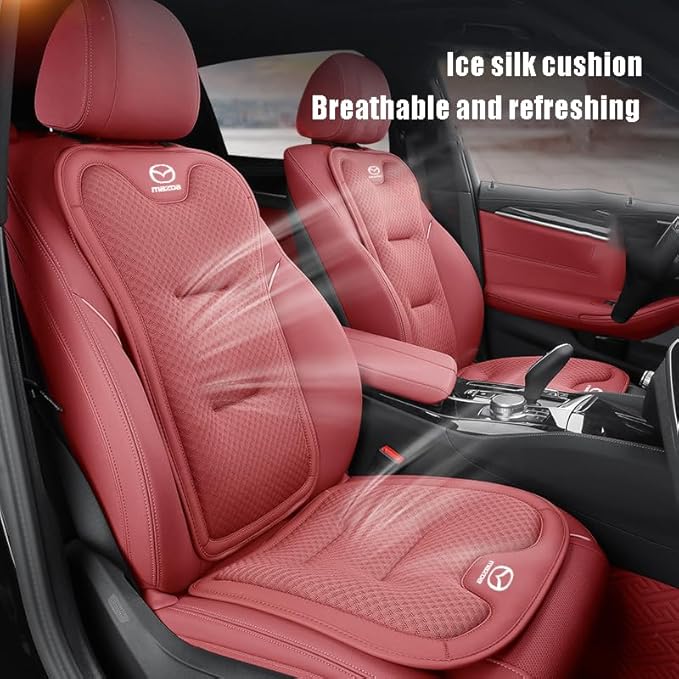 Car Seat Cushions for Mazda 2 3 5 6 MX-5 MX-30 CX3 CX-30 CX-5 CX-50 CX-7 CX-8 CX-9, Anti-Scratch Seat Cushions Breathable and Soft Car Seat Cushions Car Interior Accessories,A Red- Rear Row