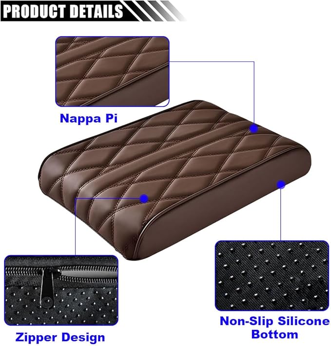 Car Center Console Cover Pad, Leather Auto Console Arm Rest Cover, Waterproof Car Armrest Seat Box Cushion Protector, Memory Foam Armrest Pillow for Most Cars (Coffee)